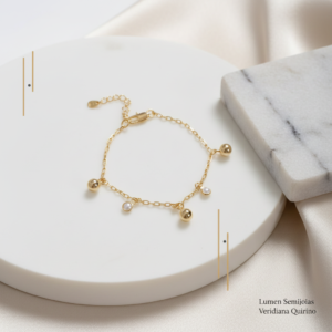 Pulseira Esferas Lisas com Mini Pérolas Folheada a Ouro
