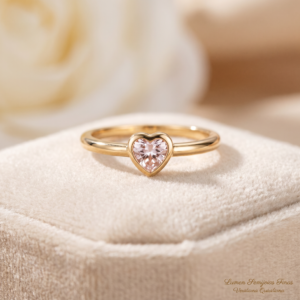 Anel Coração com Zircônia Rosa Folheado a Ouro