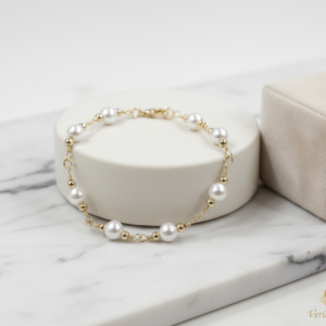 Pulseira Mira Pérolas com Mini Esferas Folheada a Ouro