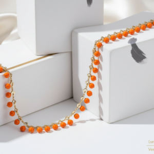 Pulseira com Penduricalhos Esmaltados Laranja Folheada a Ouro
