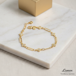 Pulseira VQzinha Flores com Zircônias Incolores Folheada a Ouro