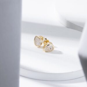 Brinco Gota com Zircônia Incolor Folheado a Ouro