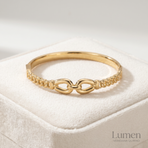 Pulseira Bracelete Dourada com Elos e Detalhe Central