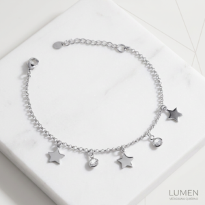 Pulseira Penduricalhos Estrelas e Pontos de Luz Folheado a Ródio