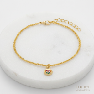 Pulseira com Pingente de Coração Folheado a Ouro